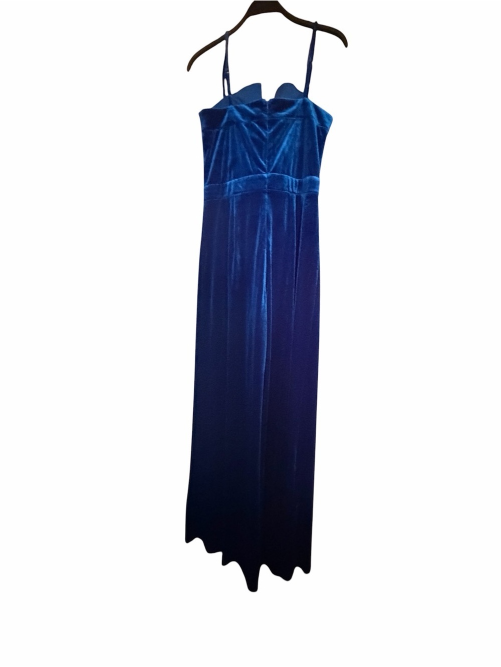Velvet Wide-Leg Spaghetti-Strap Jumpsuit in Teal - Picture 3 of 11